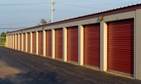 Self-storage mini-warehouse roll-up doors can typically be seen in rows.