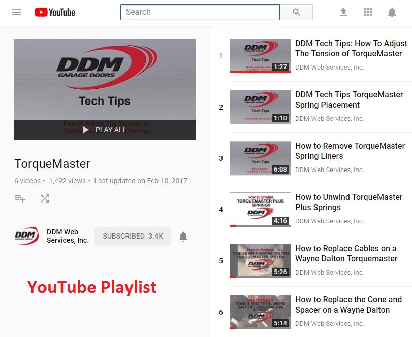 YouTube Play List for Wayne Dalton Torquemaster Springs and Hardware