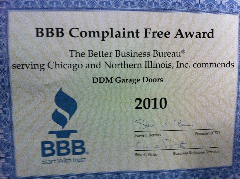 DDM Garage Doors Wins BBB 2010 Complaint Free Award! DDM Garage Doors