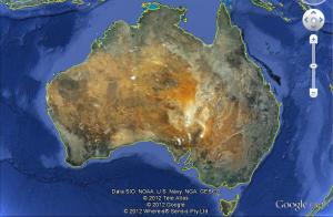 An image of Australia through Google Earth where we ship garage door parts.