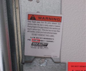 A warning sticker representing a model number of SRP-38.