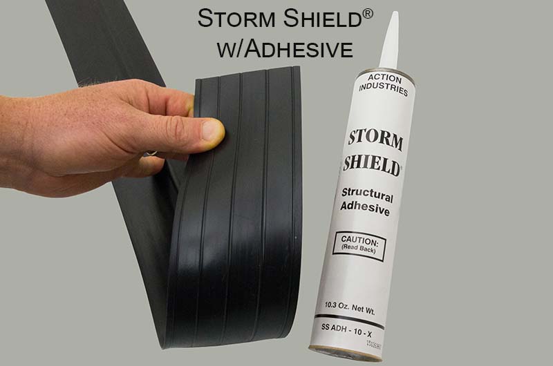 The Storm Shield® threshold seal and Storm Shield® structural adhesive in a caulking tube. 