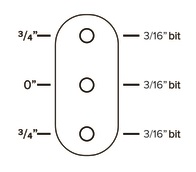 Template showing hole sizes and recommended drill bit sizes.