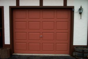 An image of a brown wooden garage door.