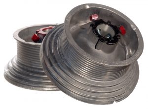 An image of a cable drum with red painted set screw for safety.