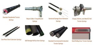 An image of a variety of torsion and extension garage door springs. 