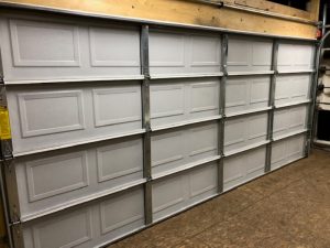 View of a white residential garage door.