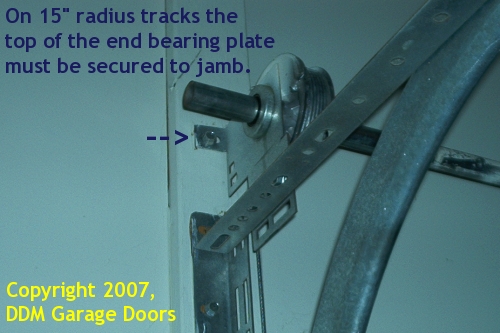 A 15 inch radius track displaying the top of the end bearing plate 