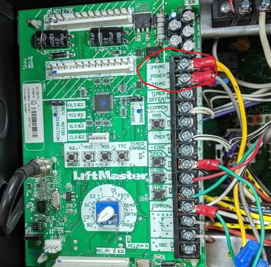 LiftMaster logic board power intake