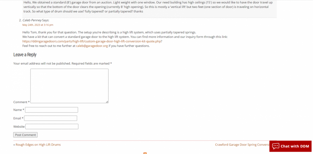 Caleb responding to a question posted on our How Many Turns Do You Wind a Torsion Spring? blog post