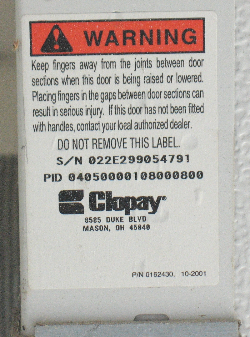 Sticker Showing Clopay PID Number