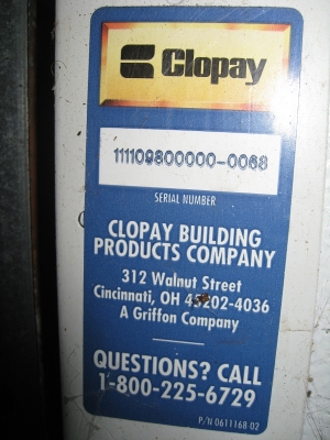 Sticker Showing Clopay Serial Number
