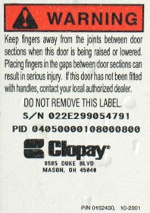Serial number on the bottom of a Clopay door